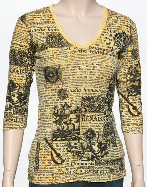Renaissance V neck - Black/Yellow
