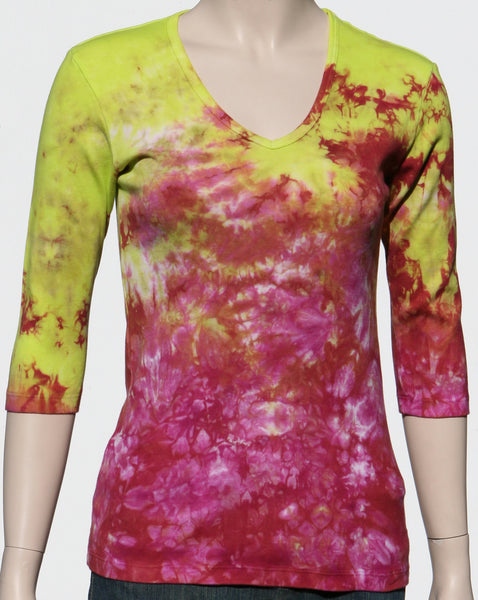 Carrera wash V neck - Fuchsia/Lime