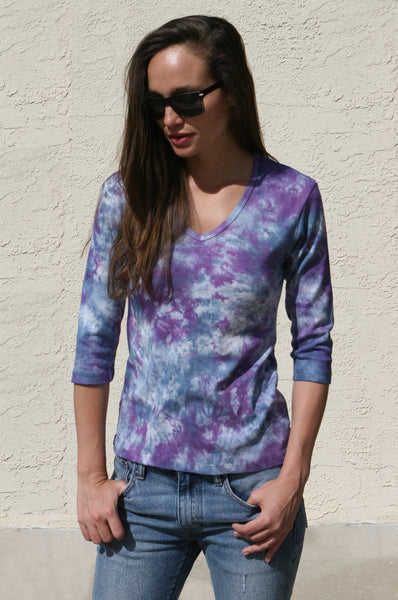 Botanical Wash V neck - Navy/Purple
