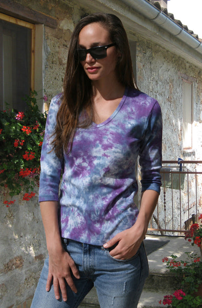 Botanical Wash V neck - Navy/Purple