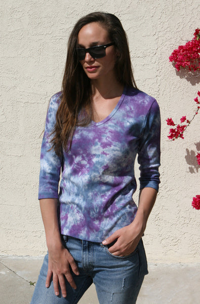 Botanical Wash V neck - Navy/Purple