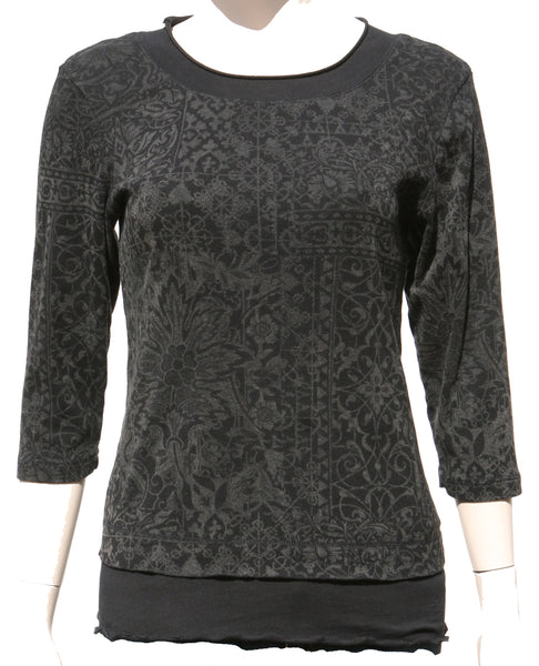 French Lace Layered hem top - Black/Grey