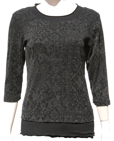 French Lace Layered hem top - Black/Grey