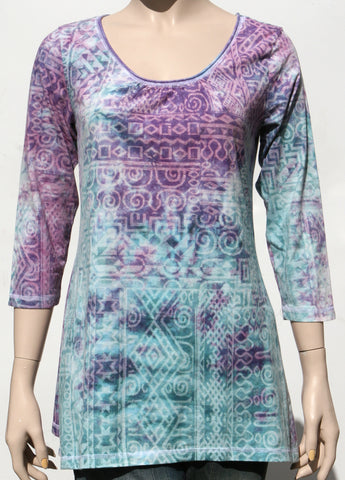 Topanga Ruffles Scoop neck Tunic - Lilac/Aqua combo
