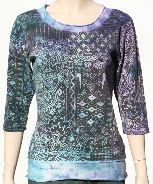 Bohemian Paisley Layered Hem round neck - Lilac/Teal