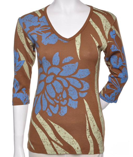 Wild Flower V neck - Brown
