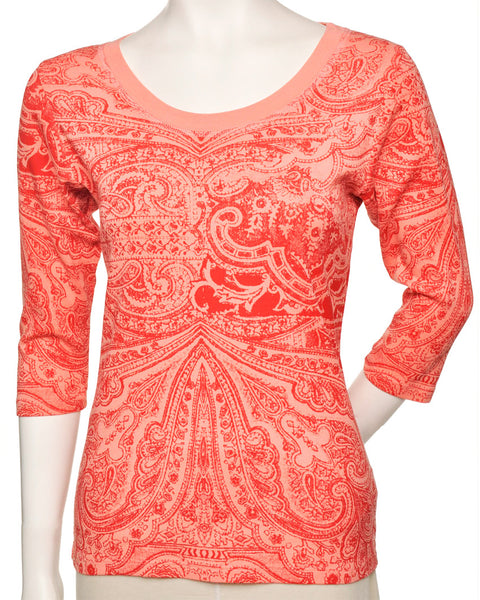 Round Neck Top Royal Paisley - Coral/Red