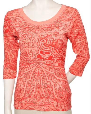 Round Neck Top Royal Paisley - Coral/Red