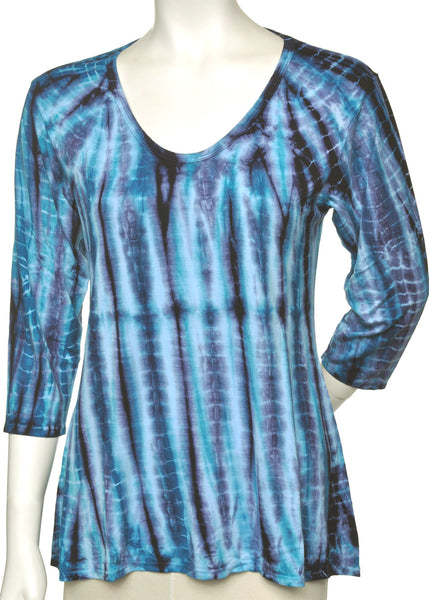 Oval-Neck Alligator wash 3/4 sleeves Tunic - Midnight/Blue