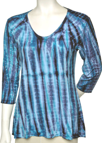 Oval-Neck Alligator wash 3/4 sleeves Tunic - Midnight/Blue