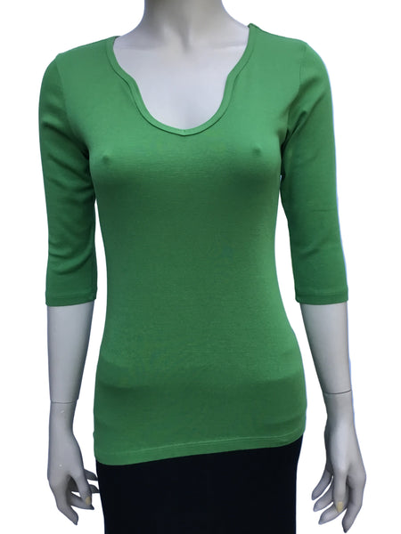 Solid Split V neck top - Ivy