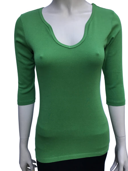 Solid Split V neck top - Ivy